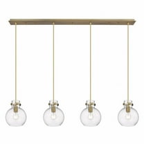 Innovations Lighting  Newton Sphere - 4 Light 8" Cord Hung Linear Pendant Clear/Brushed Brass