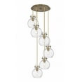 thumbnail image 1 of Innovations Lighting  Newton Sphere - 6 Light 8" Cord Hung Multi Pendant - 14" Canopy Clear/Brushed Brass, 1 of 5