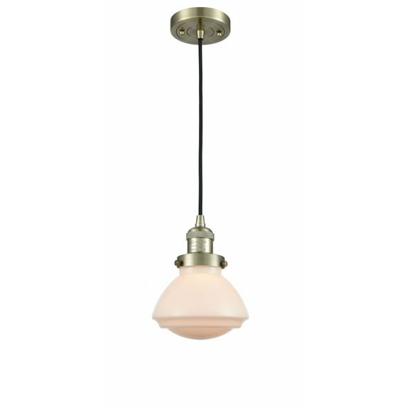 201C-AB-G321 Innovations Lighting Olean - 1 Light Cord Hung Mini Pendant In Industrial Style-7.75 Inches Tall and 6.75 Inches Wide-Antique Brass