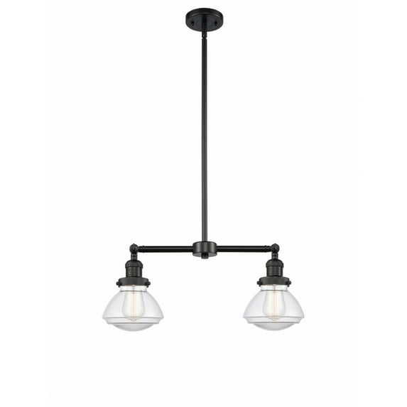 209-BK-G322-Innovations Lighting-Olean - 2 Light Island In Industrial Style-7.75 Inches Tall and 21.75 Inches Wide-Matte Black Finish-Clear Glass