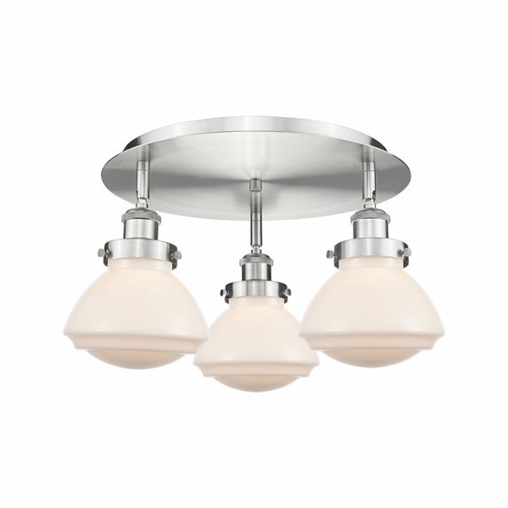 916-3C-SN-G321 Innovations Lighting Olean - 3 Light Flush Mount In Art Deco Style-8 Inches Tall and 18.25 Inches Wide-Satin Nickel Finish-Matte White