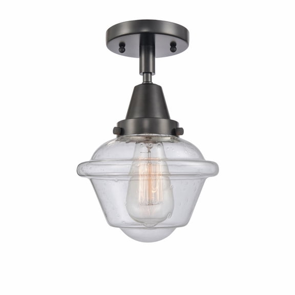 447-1C-BK-G534-Innovations Lighting-Oxford - 1 Light Flush Mount In Traditional Style-9 Inches Tall and 7.5 Inches Wide-Matte Black Finish-Seedy Glass