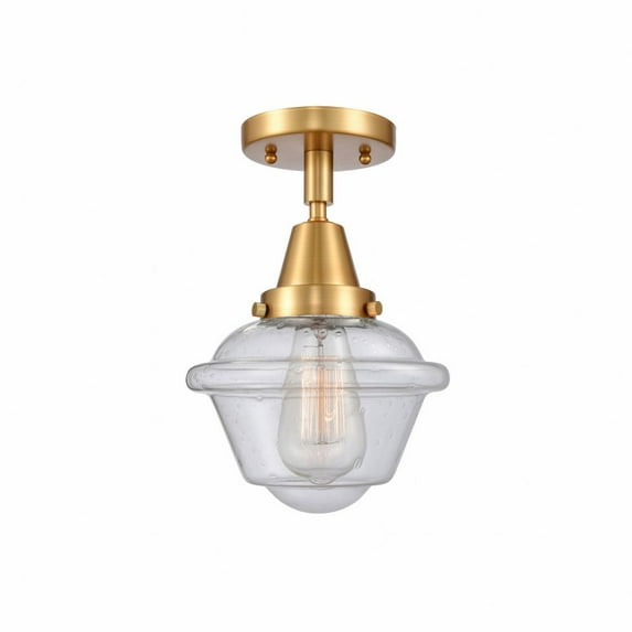 447-1C-SG-G534-Innovations Lighting-Oxford - 1 Light Flush Mount In Traditional Style-9 Inches Tall and 7.5 Inches Wide-Satin Gold Finish-Seedy Glass