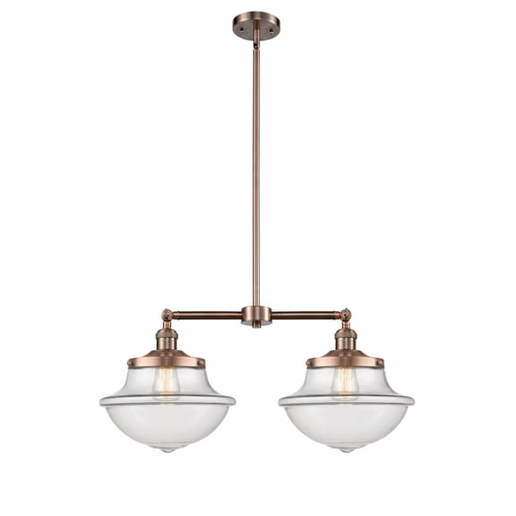 209-AC-G542-Innovations Lighting-Oxford - 2 Light Island In Traditional Style-10 Inches Tall and 25 Inches Wide-Antique Copper Finish-Clear Glass
