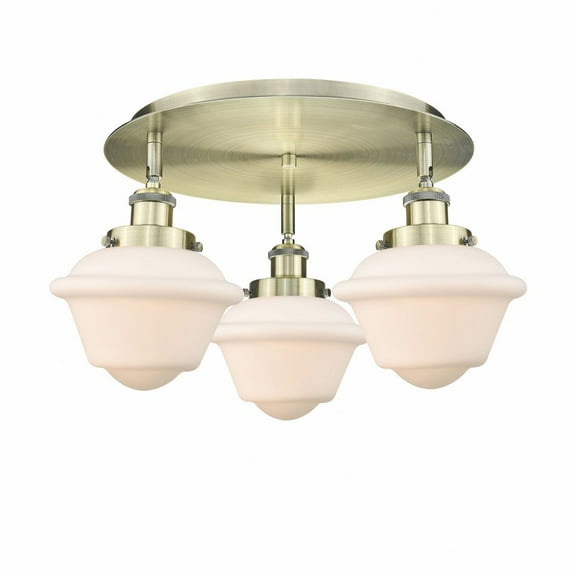 Innovations Lighting  Oxford - 3 Light 18" Flush Mount Antique Brass/Matte White