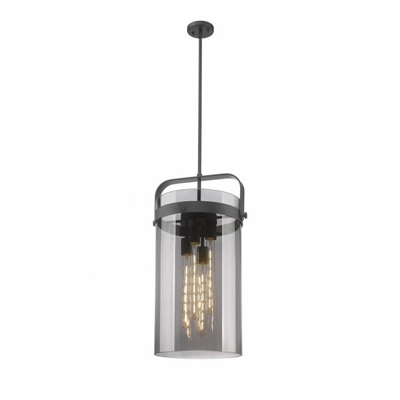 Innovations Lighting Pilaster - 4 Light 12" Stem Hung Pendant Matte Black/Plated Smoke
