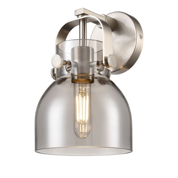 423-1W-SN-G412-6SM Innovations Lighting Pilaster II Bell - 1 Light Wall Sconce-10.13 Inch Tall and 6.5 Inch Wide-Satin Nickel Finish-Light Smoke Glass