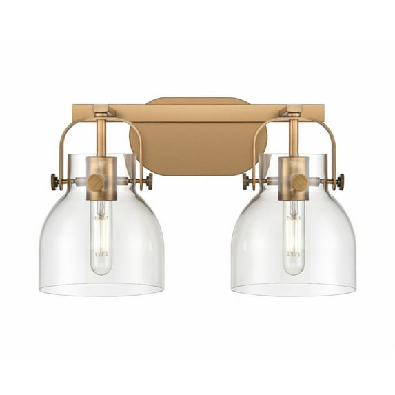 423-2W-BB-G412-6CL Innovations Lighting Pilaster II Bell - 2 Light Bath Vanity-10.13 Inch Tall and 17 Inch Wide-Brushed Brass Finish-Clear Glass Color