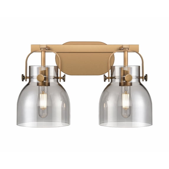 423-2W-BB-G412-6SM Innovations Lighting Pilaster II Bell - 2 Light Bath Vanity-10.13 Inch Tall and 17 Inch Wide-Brushed Brass Finish-Light Smoke Glass