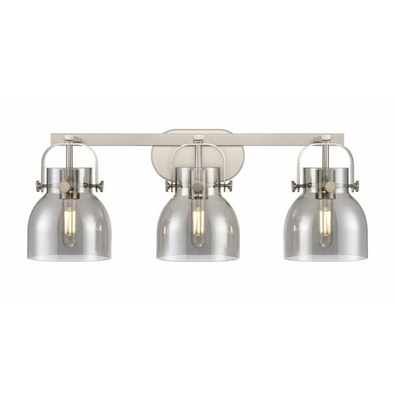 423-3W-SN-G412-6SM Innovations Lighting Pilaster II Bell - 3 Light Bath Vanity-10.13 Inch Tall and 26.5 Inch Wide-Satin Nickel Finish-Light Smoke