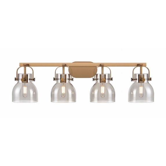 423-4W-BB-G412-6SM Innovations Lighting Pilaster II Bell - 4 Light Bath Vanity-10.13 Inch Tall and 36.5 Inch Wide-Brushed Brass Finish-Light Smoke