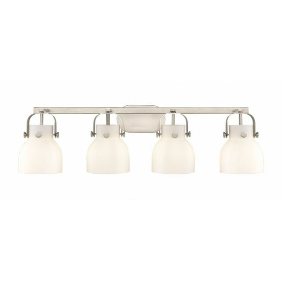 423-4W-SN-G412-6WH Innovations Lighting Pilaster II Bell - 4 Light Bath Vanity-10.13 Inch Tall and 36.5 Inch Wide-Satin Nickel Finish-Matte White