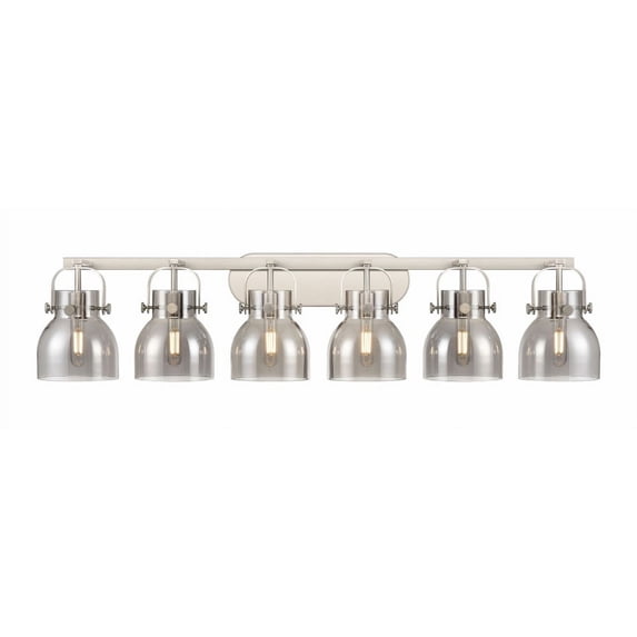 423-6W-SN-G412-6SM-Innovations Lighting-Pilaster II Bell - 6 Light Bath Vanity-10.13 Inch Tall and 45.5 Inch Wide-Satin Nickel Finish-Light Smoke
