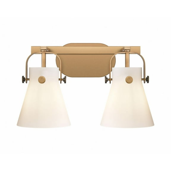 423-2W-BB-G411-6WH-Innovations Lighting-Pilaster II Cone - 2 Light Bath Vanity-10.13 Inch Tall and 17 Inch Wide-Brushed Brass Finish-Matte White Glass