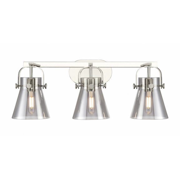 423-3W-PN-G411-6SM Innovations Lighting Pilaster II Cone - 3 Light Bath Vanity-10.13 Inch Tall and 26.5 Inch Wide-Polished Nickel Finish-Light Smoke