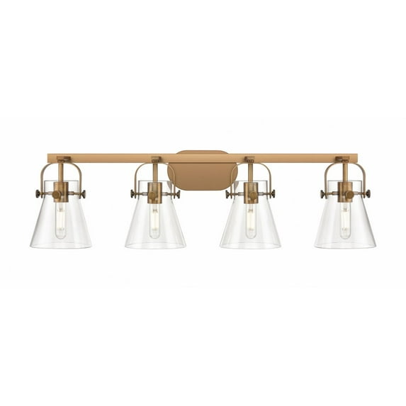 423-4W-BB-G411-6CL Innovations Lighting Pilaster II Cone - 4 Light Bath Vanity-10.13 Inch Tall and 36.5 Inch Wide-Brushed Brass Finish-Clear Glass