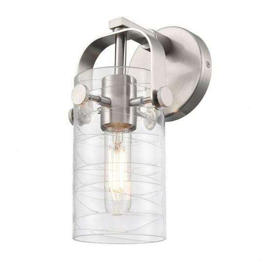 Innovations Lighting Pilaster II Cylinder - 1 Light 7" Wall-Mounted Sconce Deco Swirl/Satin Nickel