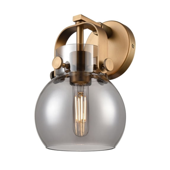 Innovations Lighting Pilaster II Sphere - 1 Light 6" Wall-Mounted Sconce Brushed Brass/Plated Smoke