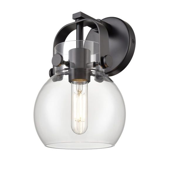 Innovations Lighting  Pilaster II Sphere - 1 Light 6" Wall-Mounted Sconce Clear/Matte Black