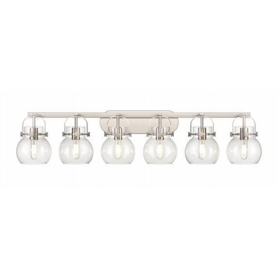 423-6W-SN-G410-6CL-Innovations Lighting-Pilaster II Sphere - 6 Light Bath Vanity-10.13 Inch Tall and 45.5 Inch Wide-Satin Nickel Finish-Clear Glass