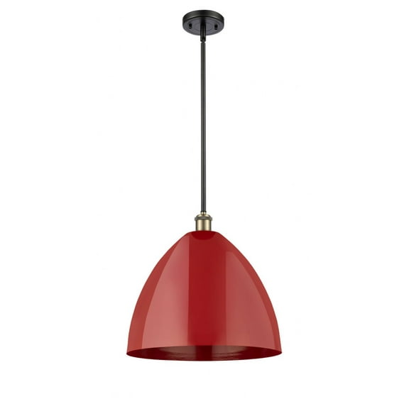 516-1S-BAB-MBD-16-RD-Innovations Lighting-Plymouth Dome - 1 Light Stem Hung Pendant In Industrial Style-16.75 Inches Tall and 16 Inches Wide-Black