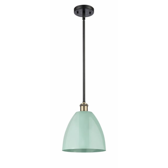 516-1S-BAB-MBD-9-SF Innovations Lighting Plymouth Dome - 1 Light Stem Hung Pendant In Industrial Style-10.88 Inches Tall and 9 Inches Wide-Black