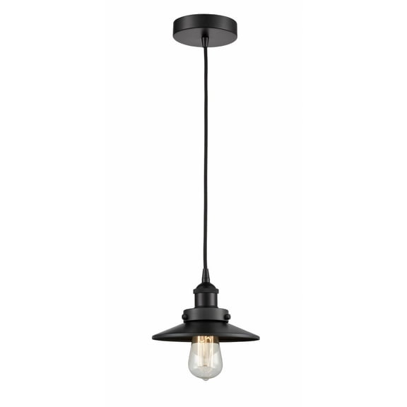 616-1PH-BK-M6 Innovations Lighting Railroad - 1 Light Cord Hung Mini Pendant In Modern Style-5.75 Inches Tall and 8 Inches Wide-Matte Black Finish