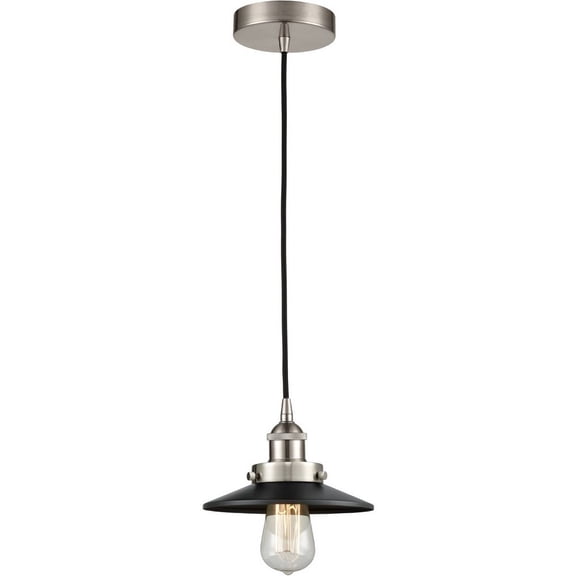 616-1PH-SN-M6-BK Innovations Lighting Railroad - 1 Light Mini Pendant In Traditional Style-5.38 Inches Tall and 8 Inches Wide-Brushed Satin Nickel