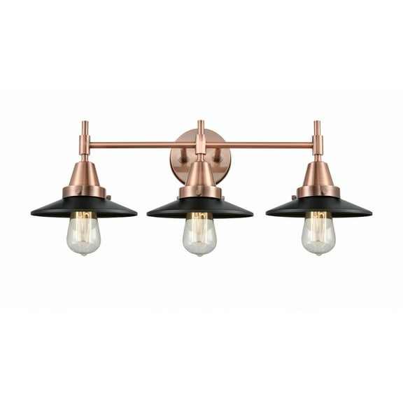 447-3W-AC-M6-BK Innovations Lighting Railroad - 3 Light Bath Vanity-7.25 Inches Tall and 26 Inches Wide-Antique Copper Finish-Matte Black Shade Color