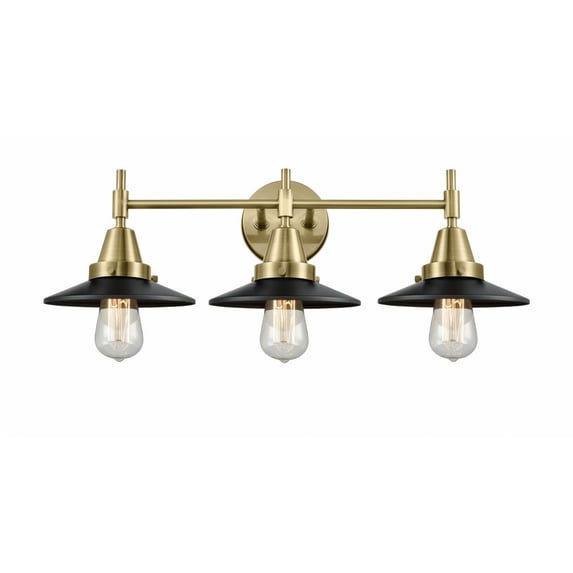 447-3W-AB-M6-BK Innovations Lighting Railroad - 3 Light Bath Vanity-7.25 Inches Tall and 26 Inches Wide-Antique Brass Finish-Matte Black Shade Color
