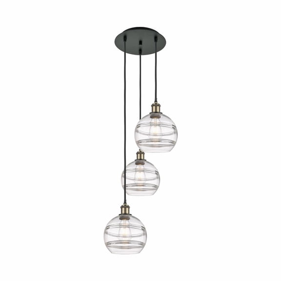 113B-3P-BAB-G556-8CL Innovations Lighting Rochester - 3 Light Cord Hung Multi Pendant In Industrial Style-30.38 Inches Tall and 14.5 Inches Wide-Black