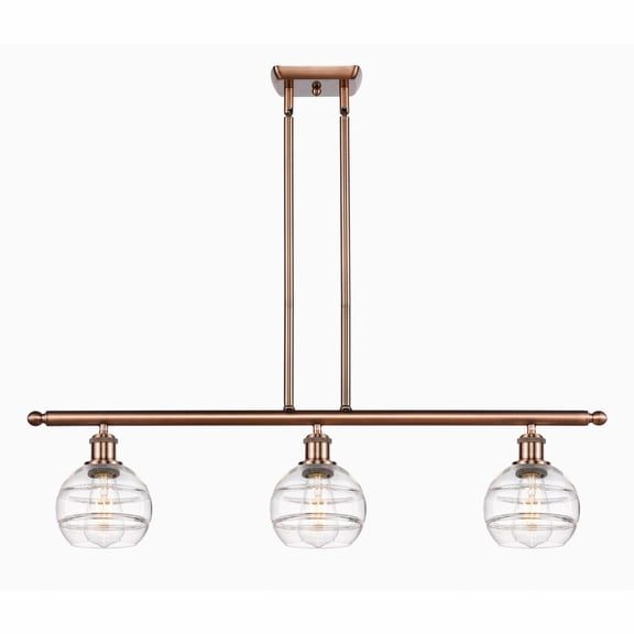 516-3I-AC-G556-6CL-Innovations Lighting-Rochester - 3 Light Stem Hung Island In Industrial Style-8.38 Inches Tall and 36 Inches Wide-Antique Copper
