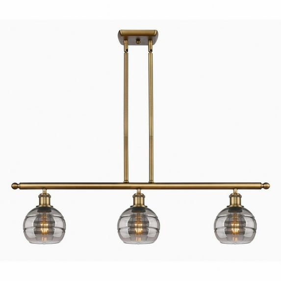516-3I-BB-G556-6SM Innovations Lighting Rochester - 3 Light Stem Hung Island In Industrial Style-8.38 Inches Tall and 36 Inches Wide-Brushed Brass