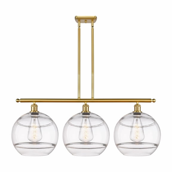 516-3I-SG-G556-12CL Innovations Lighting Rochester - 3 Light Stem Hung Island In Industrial Style-13.88 Inches Tall and 38.5 Inches Wide-Satin Gold
