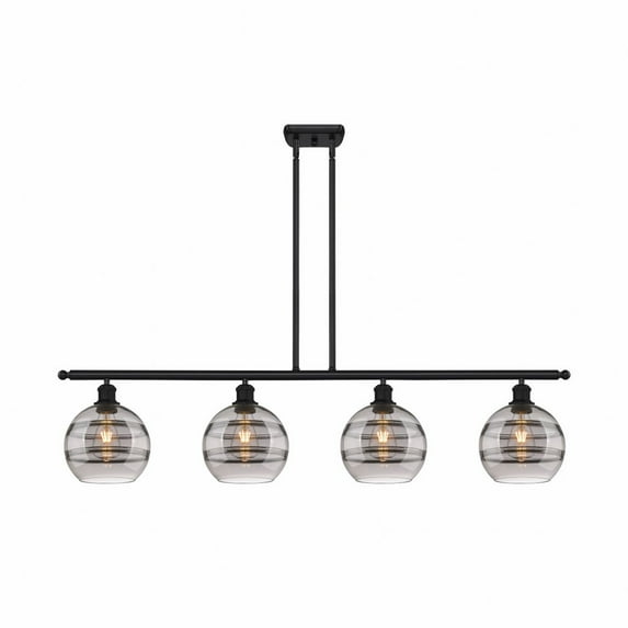 516-4I-BK-G556-8SM Innovations Lighting Rochester - 4 Light Stem Hung Island In Industrial Style-10.38 Inches Tall and 48 Inches Wide-Matte Black