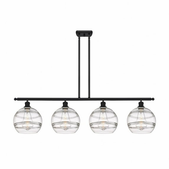 516-4I-BK-G556-10CL Innovations Lighting Rochester - 4 Light Stem Hung Island In Industrial Style-12.13 Inches Tall and 48.25 Inches Wide-Matte Black