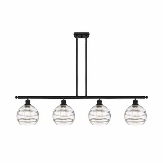 516-4I-BK-G556-8CL Innovations Lighting Rochester - 4 Light Stem Hung Island In Industrial Style-10.38 Inches Tall and 48 Inches Wide-Matte Black