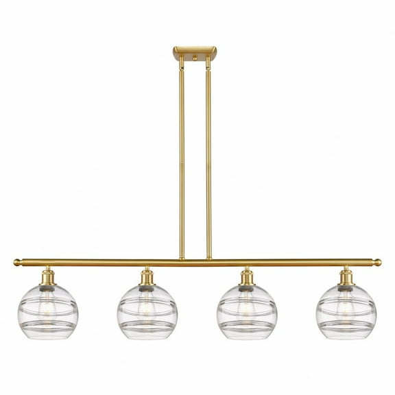 516-4I-SG-G556-8CL-Innovations Lighting-Rochester - 4 Light Stem Hung Island In Industrial Style-10.38 Inches Tall and 48 Inches Wide-Satin Gold