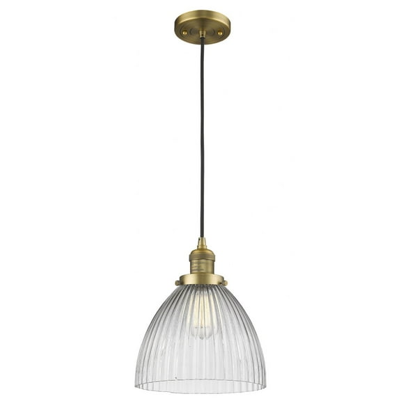 201C-BB-G222 Innovations Lighting Seneca Falls - 1 Light Cord Hung Mini Pendant In Traditional Style-12 Inches Tall and 9.5 Inches Wide-Brushed Brass