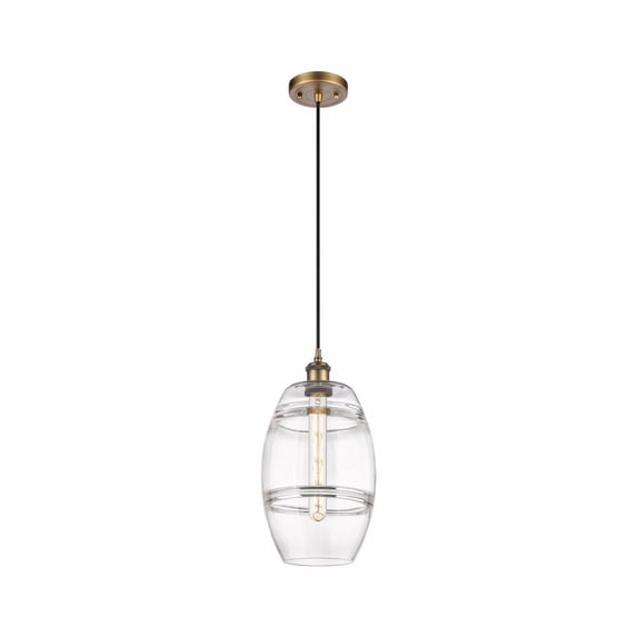 516-1P-BB-G557-8CL Innovations Lighting Vaz - 1 Light Cord Hung Mini Pendant In Industrial Style-9.88 Inches Tall and 8 Inches Wide-Brushed Brass