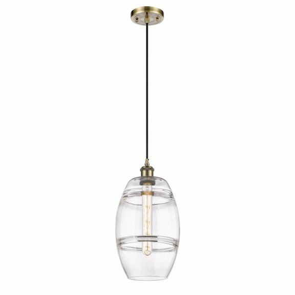 516-1P-AB-G557-8CL Innovations Lighting Vaz - 1 Light Cord Hung Mini Pendant In Industrial Style-9.88 Inches Tall and 8 Inches Wide-Antique Brass