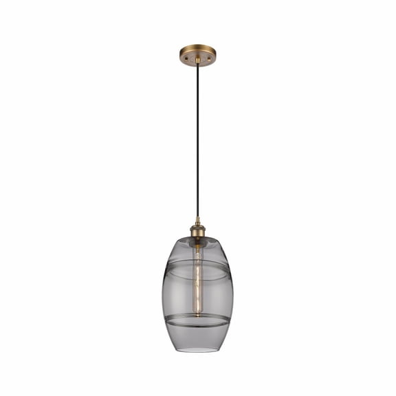 516-1P-BB-G557-8SM Innovations Lighting Vaz - 1 Light Cord Hung Mini Pendant In Industrial Style-9.88 Inches Tall and 8 Inches Wide-Brushed Brass