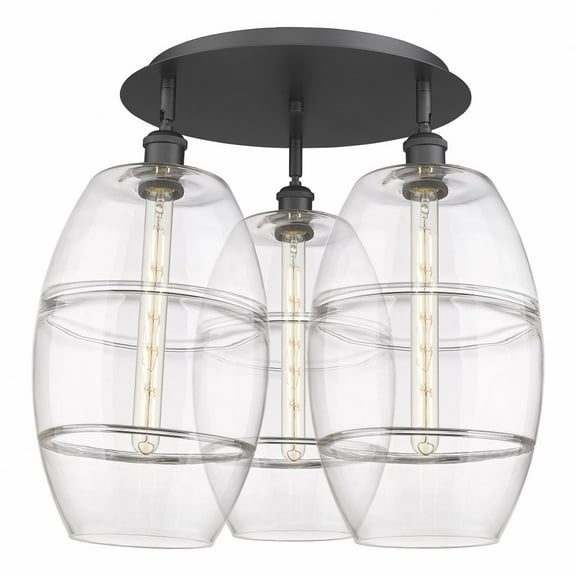 516-3C-BK-G557-10CL Innovations Lighting Vaz - 3 Light Flush Mount In Industrial Style-19.5 Inches Tall and 21.75 Inches Wide-Matte Black Finish-Clear