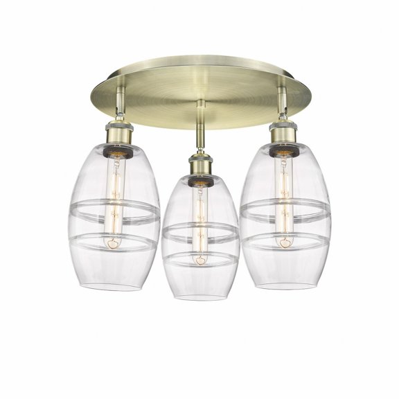 516-3C-AB-G557-6CL Innovations Lighting Vaz - 3 Light Flush Mount In Industrial Style-9.13 Inches Tall and 17.63 Inches Wide-Antique Brass