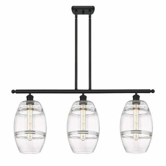 516-3I-BK-G557-8CL Innovations Lighting Vaz - 3 Light Stem Hung Island In Industrial Style-10.38 Inches Tall and 36 Inches Wide-Matte Black
