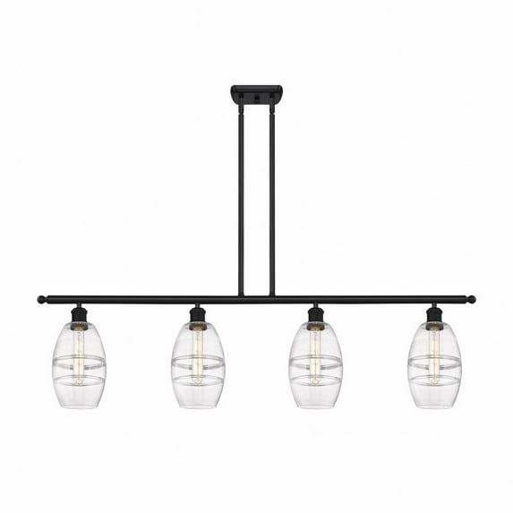516-4I-BK-G557-6CL Innovations Lighting Vaz - 4 Light Stem Hung Island In Industrial Style-8.63 Inches Tall and 48 Inches Wide-Matte Black