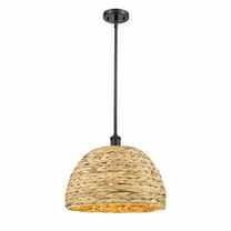 Innovations Lighting Woven Rattan - 1 Light 16" Stem Hung Pendant Natural Rattan/Oiled Brass