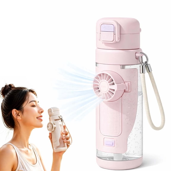 Innovative 20 oz Tritan Fan Water Bottle 2-in-1 Portable Cooling Cup with 3-Speed Rechargeable Detachable Fan Straw for Summer Hot Days Gym Travel Outdoor Sports