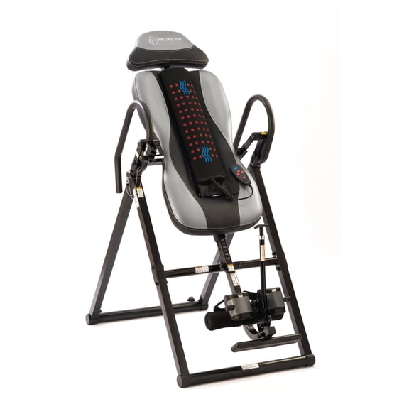 Innovative Advanced Medisonic Inversion Table with Ajustable Vertical Heat & Vibrating Massage Pad and - 300 lb Weight Capacity - Gray