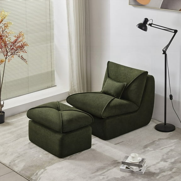 Innovative Compressed Lounge Chair | Chenille Fabric, Multi-Functional Ottoman